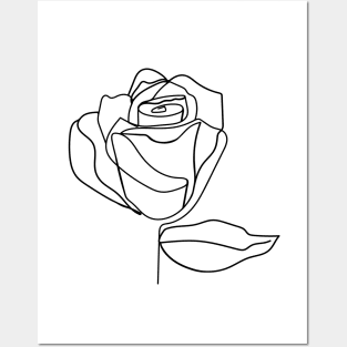 One line rose flower. Continuous line print. Posters and Art